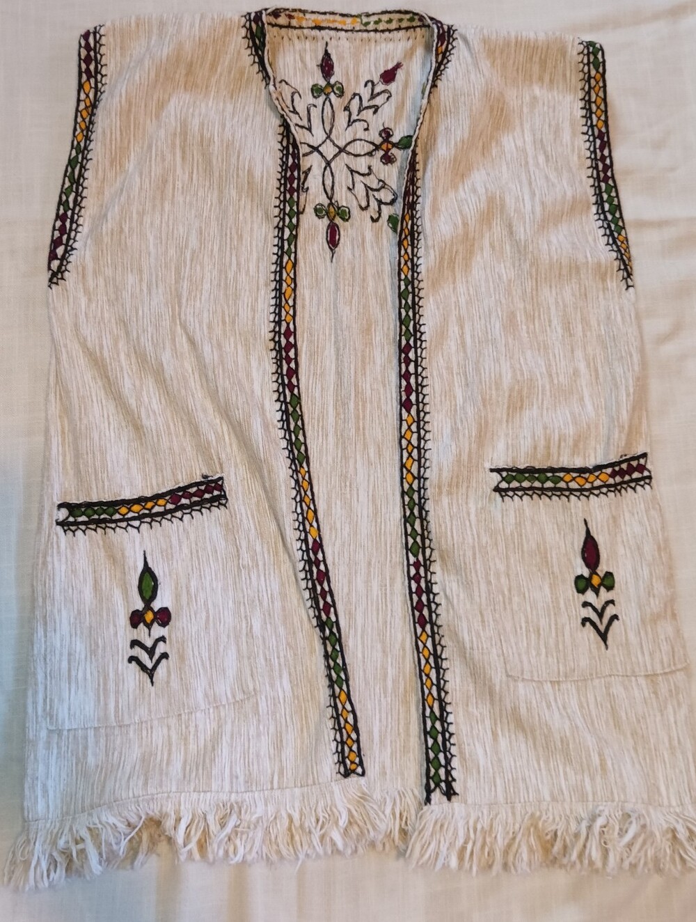 Unbranded Cream Unisex Vest With Embroidery 100% Handspun Ethiopian Cotton - Picture 2 of 11